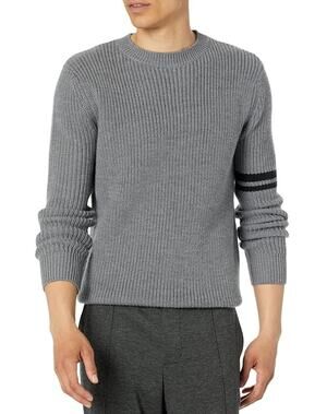 LABEL Mens Go-To Sweater Small Light Grey Black Knit Crewneck MERINO WOOL NWT